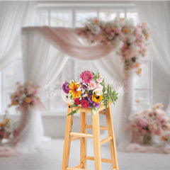 Lofaris Pink and White Floral Wedding Arch Photography Backdrop Bright Airy Decor Romantic Indoor Ceremony Photo Booth