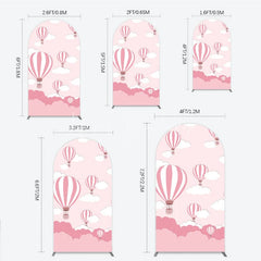 Lofaris Pink and White Striped Hot Air Balloon Cloud Round Top Arch Backdrop Cartoon Baby Shower Birthday Party Decor