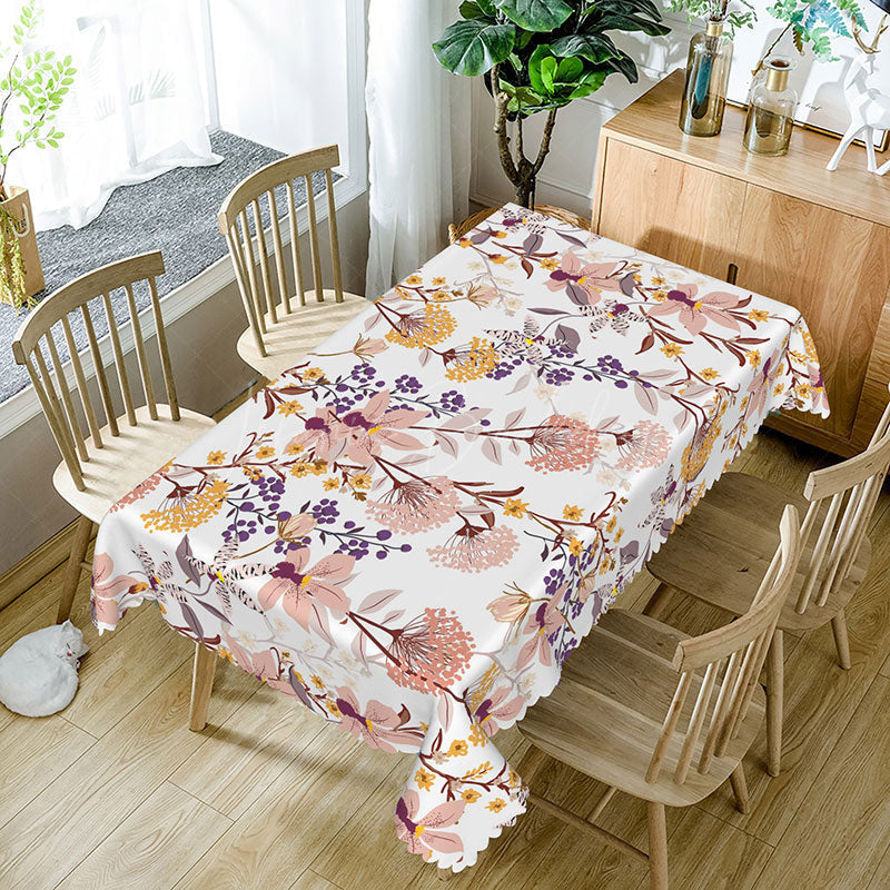 Lofaris Pink and Yellow Floral Tablecloth with Green Leaves for Spring Summer Garden Party Decorations