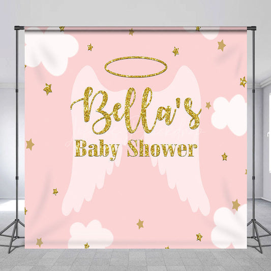 Lofaris Pink Angel Wing Stars Custom Baby Shower Backdrop