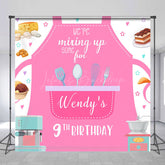 Lofaris Pink Apron Baking Custom Name 9th Birthday Backdrop