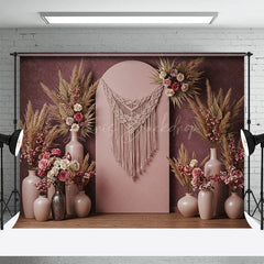 Lofaris Pink Arch Boho Floral Feather Wedding Photo Backdrop