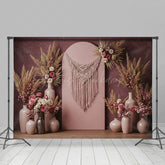 Lofaris Pink Arch Boho Floral Feather Wedding Photo Backdrop