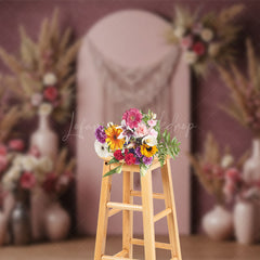 Lofaris Pink Arch Boho Floral Feather Wedding Photo Backdrop