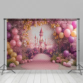 Lofaris Pink Arch Floral Balloon Castle Cake Smash Backdrop