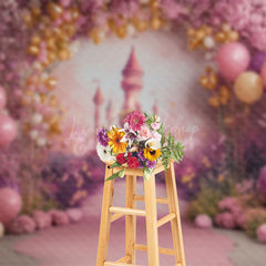 Lofaris Pink Arch Floral Balloon Castle Cake Smash Backdrop
