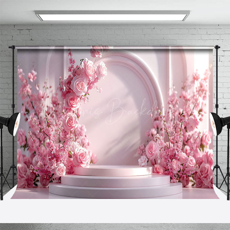 Lofaris Pink Arched Wall Romantic Rose Wedding Photo Backdrop
