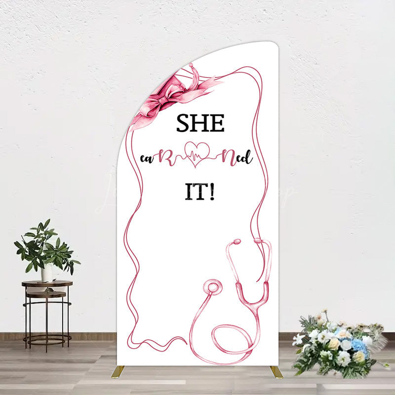 Lofaris Pink Bachelor Cap Earned It Nurse Grad Half Moon Arch Backdrop