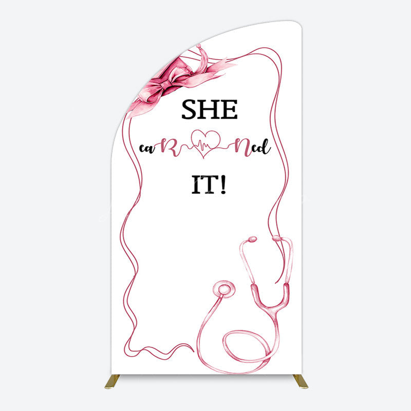 Lofaris Pink Bachelor Cap Earned It Nurse Grad Half Moon Arch Backdrop