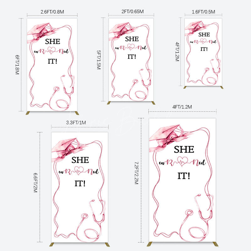 Lofaris Pink Bachelor Cap Earned It Nurse Grad Rectangle Backdrop