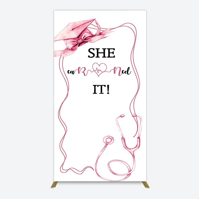 Lofaris Pink Bachelor Cap Earned It Nurse Grad Rectangle Backdrop