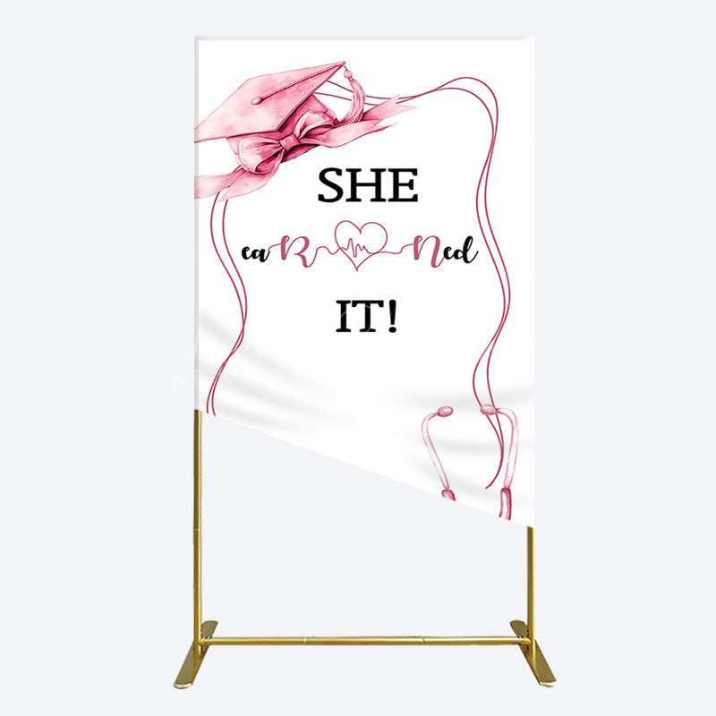 Lofaris Pink Bachelor Cap Earned It Nurse Grad Rectangle Backdrop