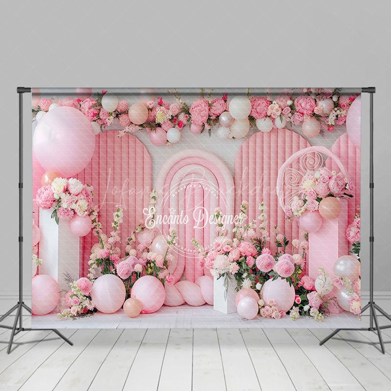 Lofaris Pink Balloon Arch Floral Wedding Room Set Backdrop