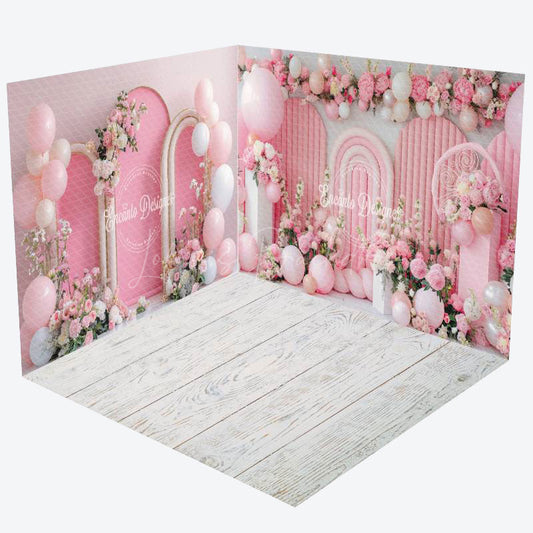 Lofaris Pink Balloon Arch Floral Wedding Room Set Backdrop