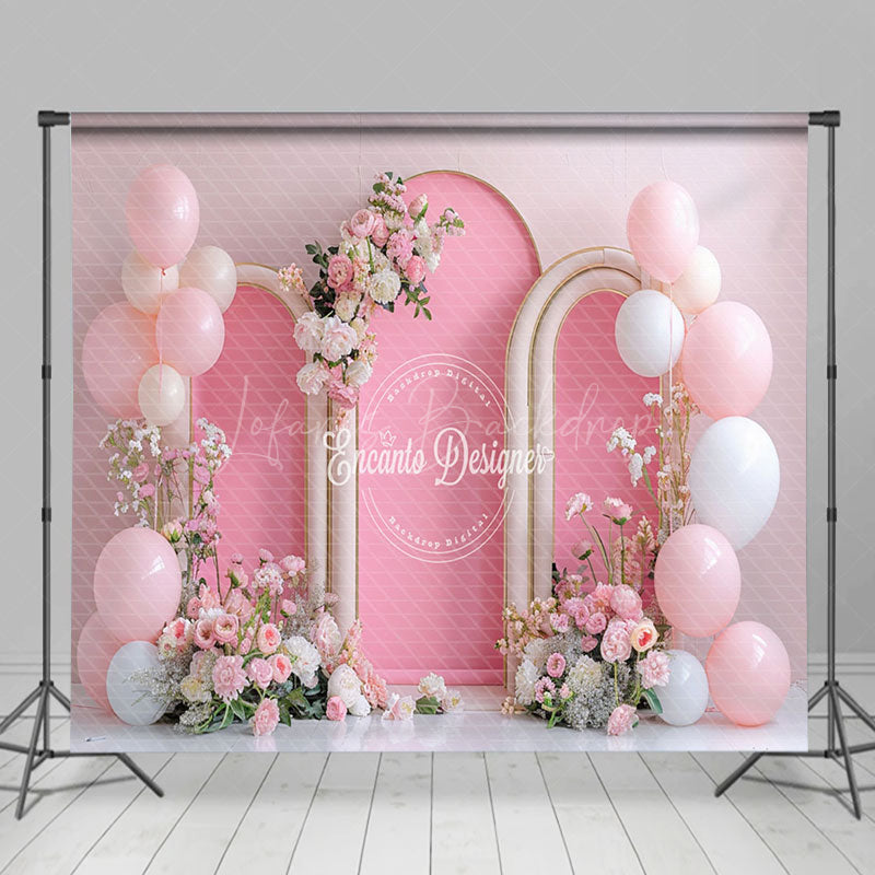 Lofaris Pink Balloon Arch Floral Wedding Room Set Backdrop