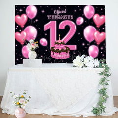 Lofaris Pink Balloon Cake Official Teenager 12th Backdrop