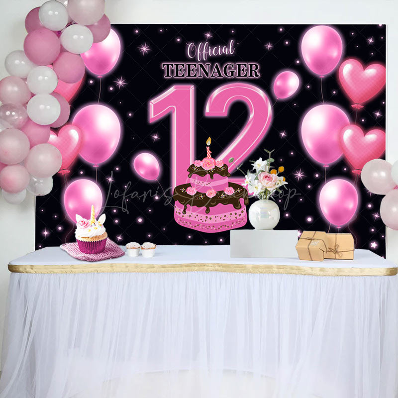 Lofaris Pink Balloon Cake Official Teenager 12th Backdrop