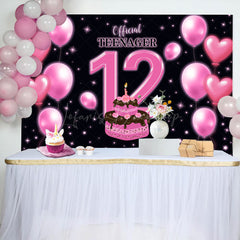 Lofaris Pink Balloon Cake Official Teenager 12th Backdrop