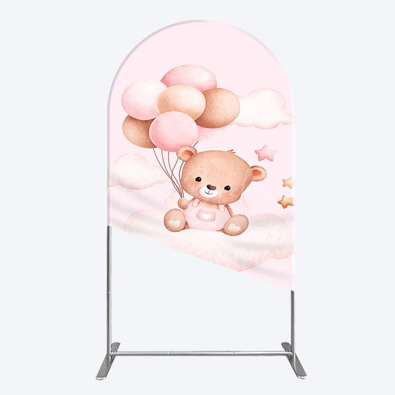 Lofaris Pink Balloon Sweet Teddy Baby Shower Arch Backdrop