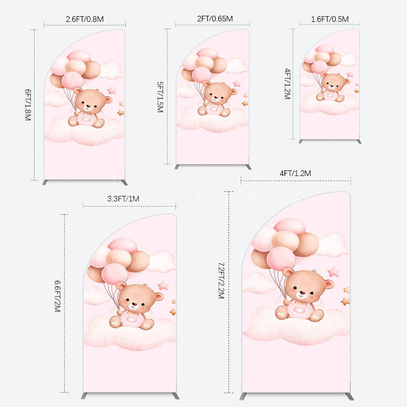 Lofaris Pink Balloon Sweet Teddy Baby Shower Half Moon Arch Backdrop