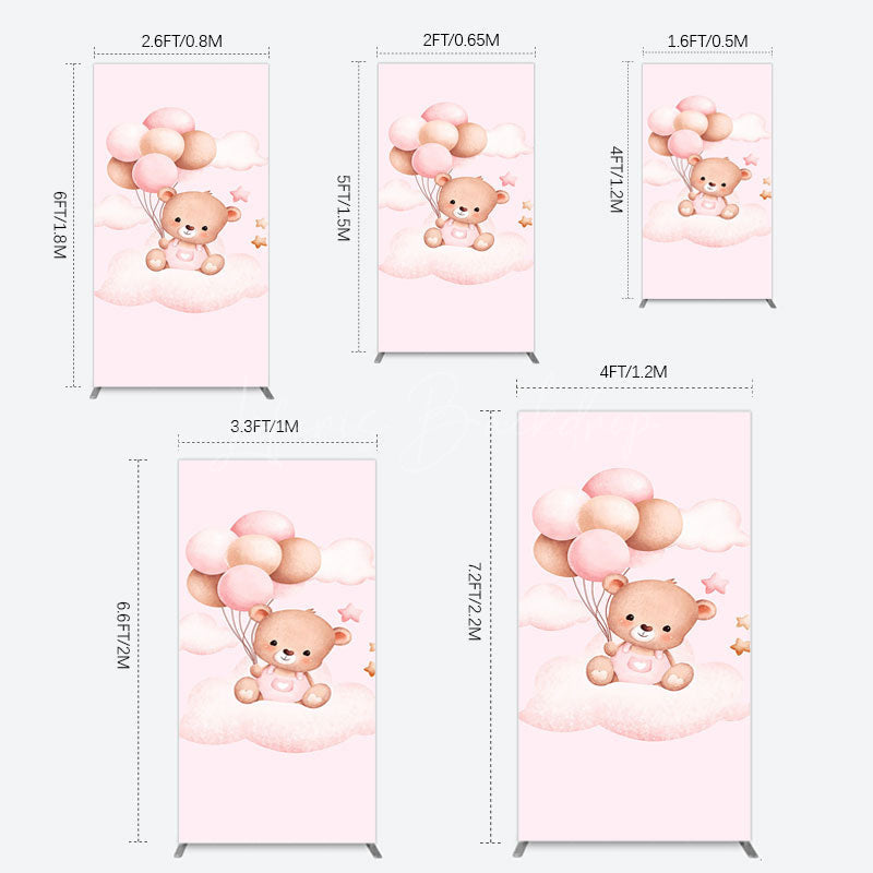 Lofaris Pink Balloon Sweet Teddy Baby Shower Rectangle Backdrop