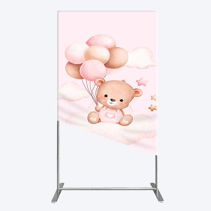 Lofaris Pink Balloon Sweet Teddy Baby Shower Rectangle Backdrop