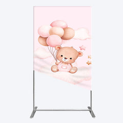 Lofaris Pink Balloon Sweet Teddy Baby Shower Rectangle Backdrop