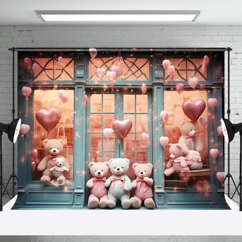 Lofaris Pink Balloons Bear Toy Store Valentines Day Backdrop