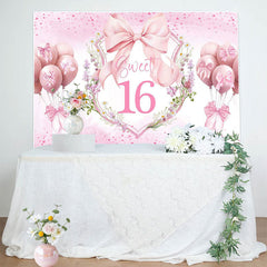 Lofaris Pink Balloons Bow Floral Sweet 16 Birthday Backdrop