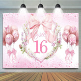 Lofaris Pink Balloons Bow Floral Sweet 16 Birthday Backdrop