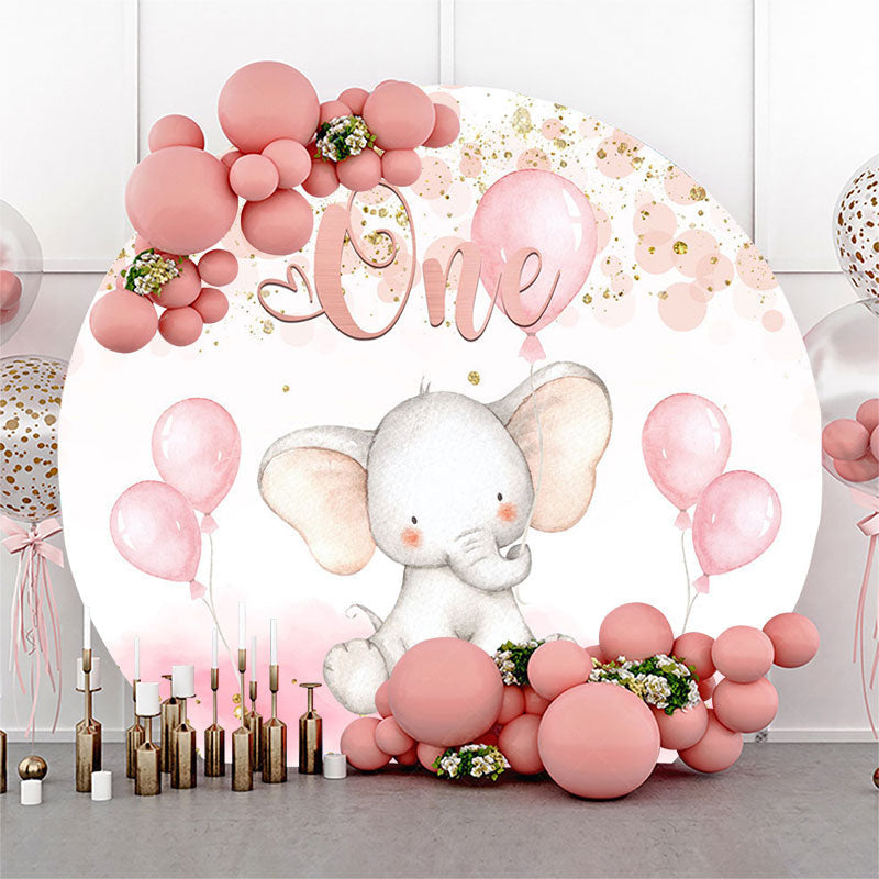 Lofaris Pink Balloons Elephant One Birthday Round Backdrop