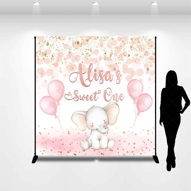 Lofaris Pink Balloons Elephant Sweet One Custom Backdrop