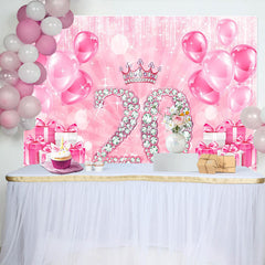Lofaris Pink Balloons Gifts Crown 20th Birthday Backdrop