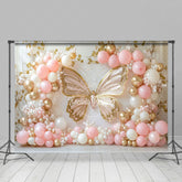 Lofaris Pink Balloons Pearl Butterfly Cake Smash Backdrop