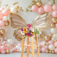 Lofaris Pink Balloons Pearl Butterfly Cake Smash Backdrop