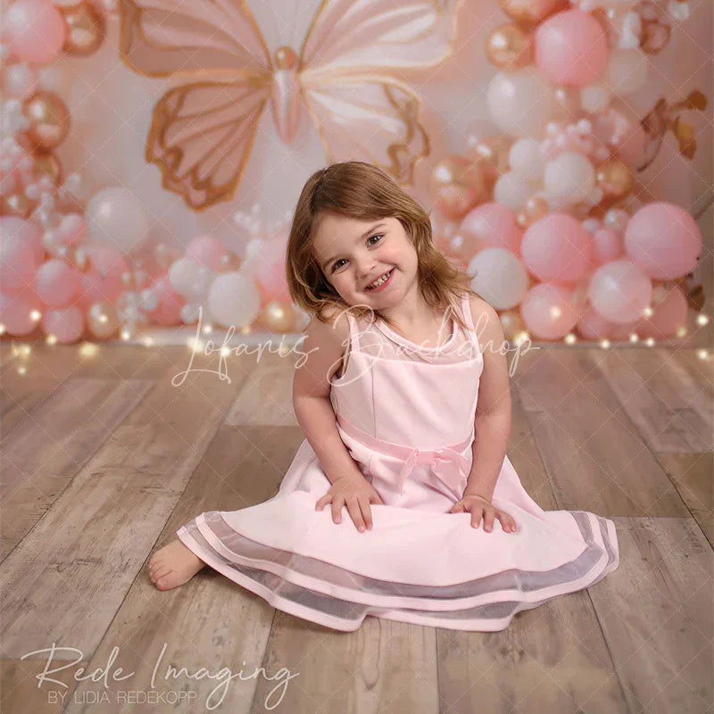 Lofaris Pink Balloons Pearl Butterfly Cake Smash Backdrop
