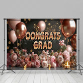 Lofaris Pink Balloons Romantic Rose Congrats Grad Backdrop