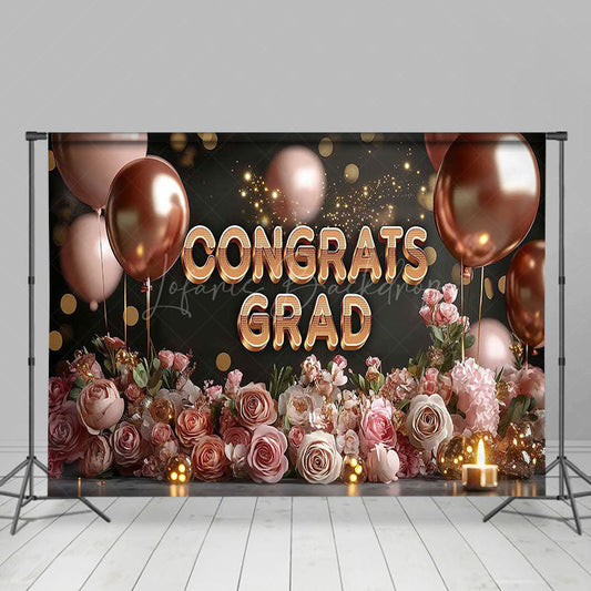 Lofaris Pink Balloons Romantic Rose Congrats Grad Backdrop