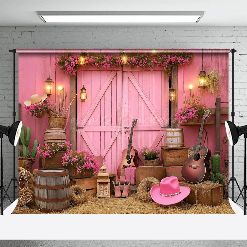 Lofaris Pink Barn Door Cowgirl Cake Smash Photo Backdrop