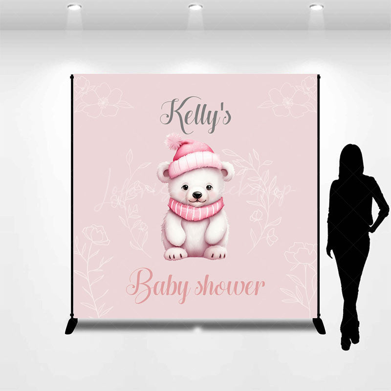Lofaris Pink Bear Floral Custom Name Baby Shower Backdrop