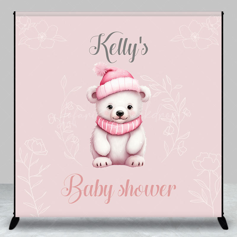 Lofaris Pink Bear Floral Custom Name Baby Shower Backdrop