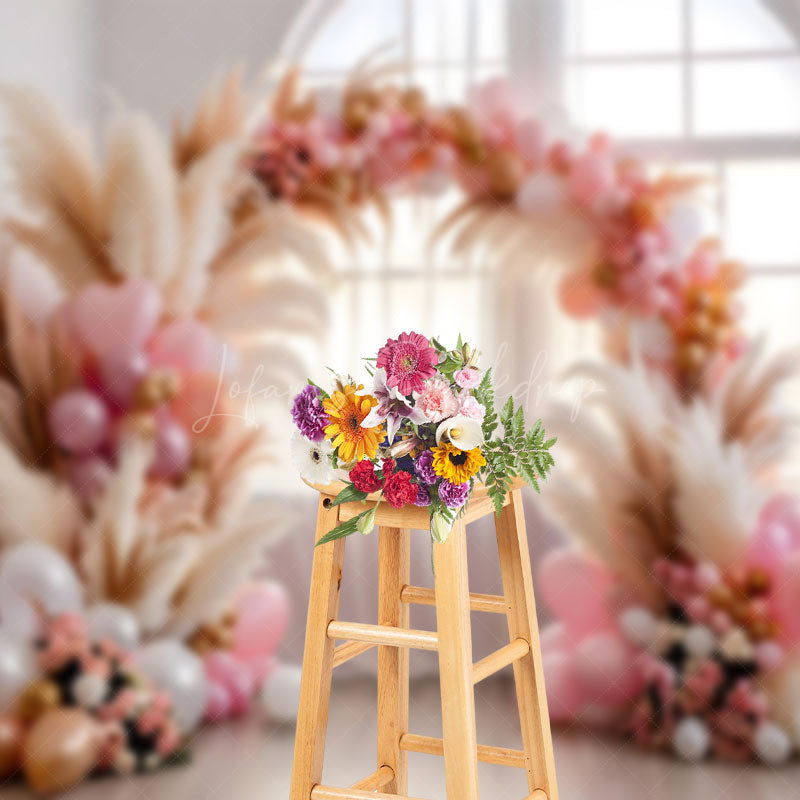 Lofaris Pink Beige Arch Balloons Boho Photography Backdrop