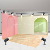 Lofaris Pink Beige Arch Wall Wood Floor Room Set Backdrop