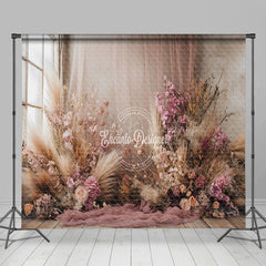 Lofaris Pink Beige Boho Floral Curtain Room Set Backdrop