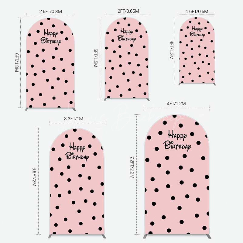 Lofaris Pink Black Dots Girls Happy Birthday Arch Backdrop
