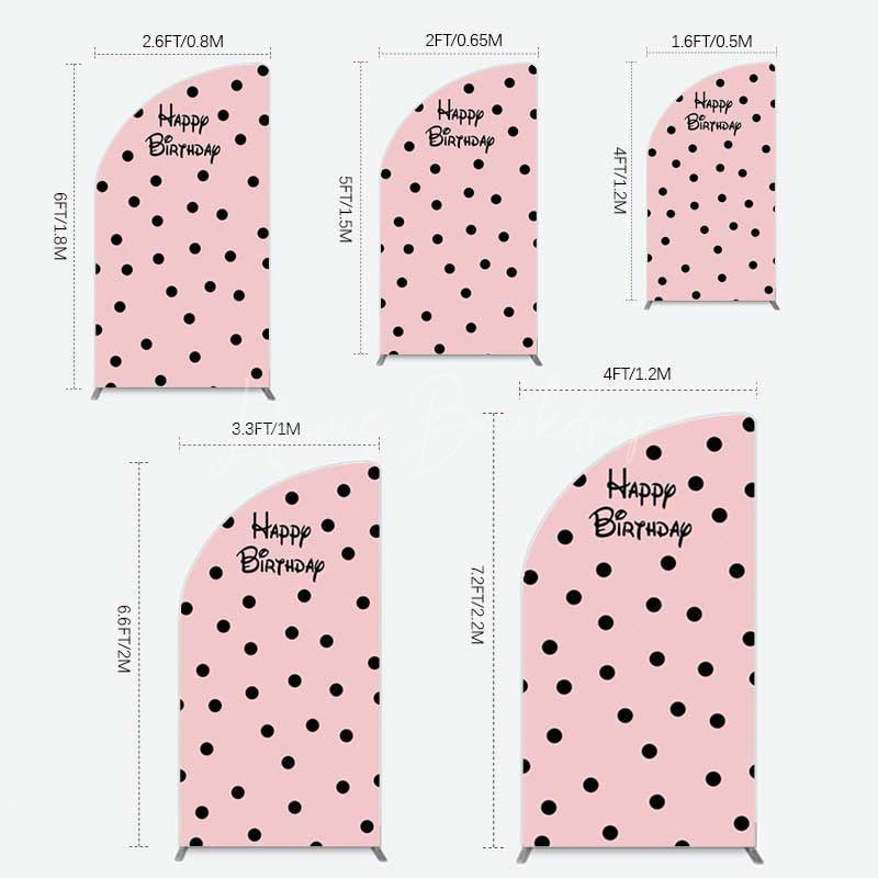 Lofaris Pink Black Dots Girls Happy Birthday Half Moon Arch Backdrop