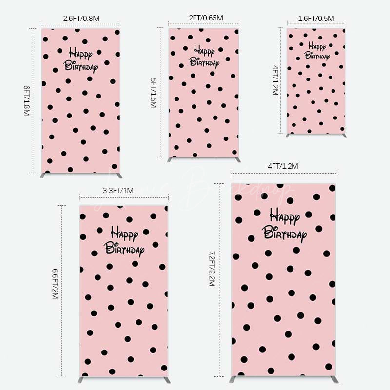 Lofaris Pink Black Dots Girls Happy Birthday Rectangle Backdrop