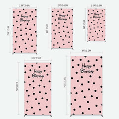 Lofaris Pink Black Dots Girls Happy Birthday Rectangle Backdrop