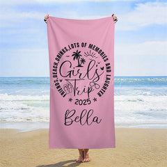 Lofaris Pink Black Girls Trip Summer Custom Name Beach Towel