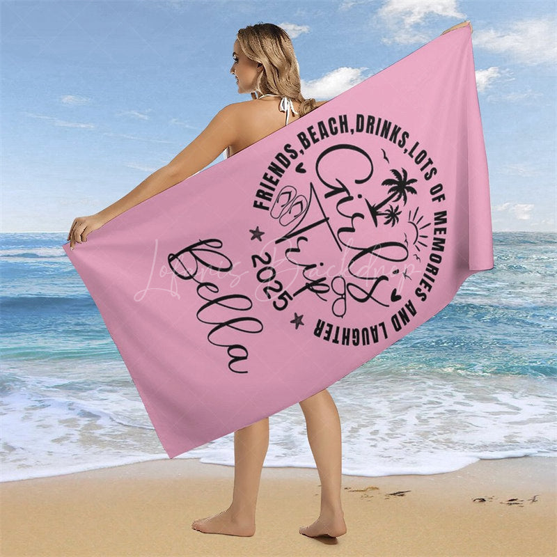 Lofaris Pink Black Girls Trip Summer Custom Name Beach Towel